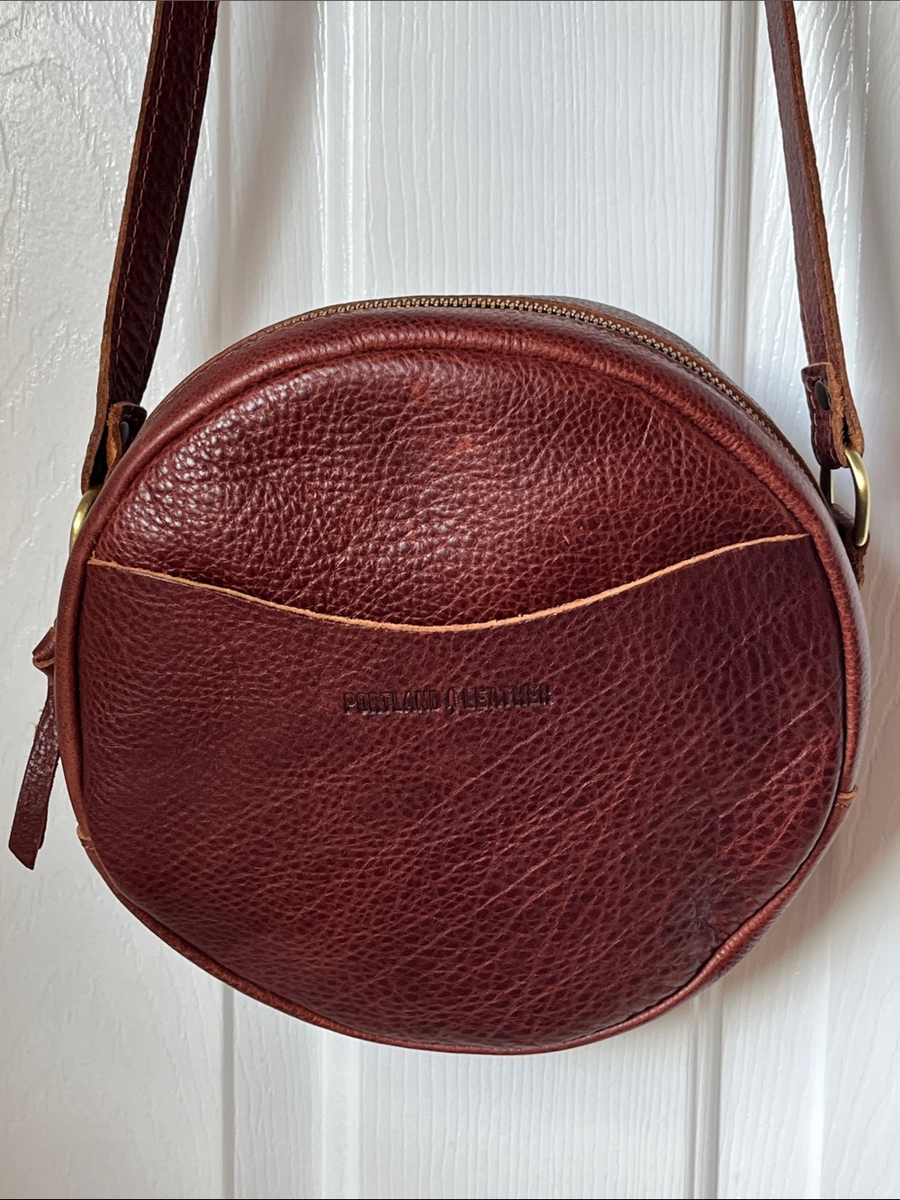 Portland Leather Company AP Round Crossbody Bag in Cognac